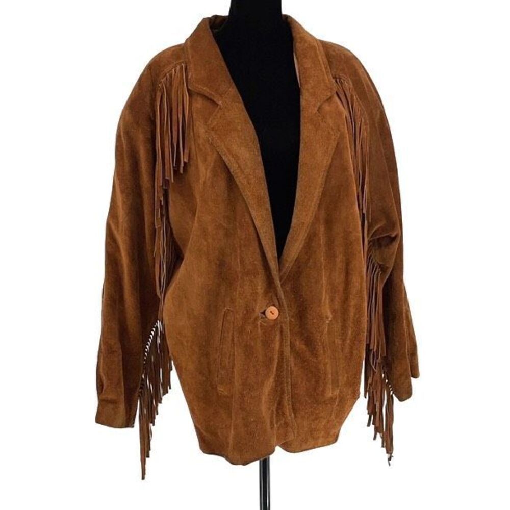 COMINT Vintage Brown Suede Fringe Jacket Blazer Size Medium Argentina